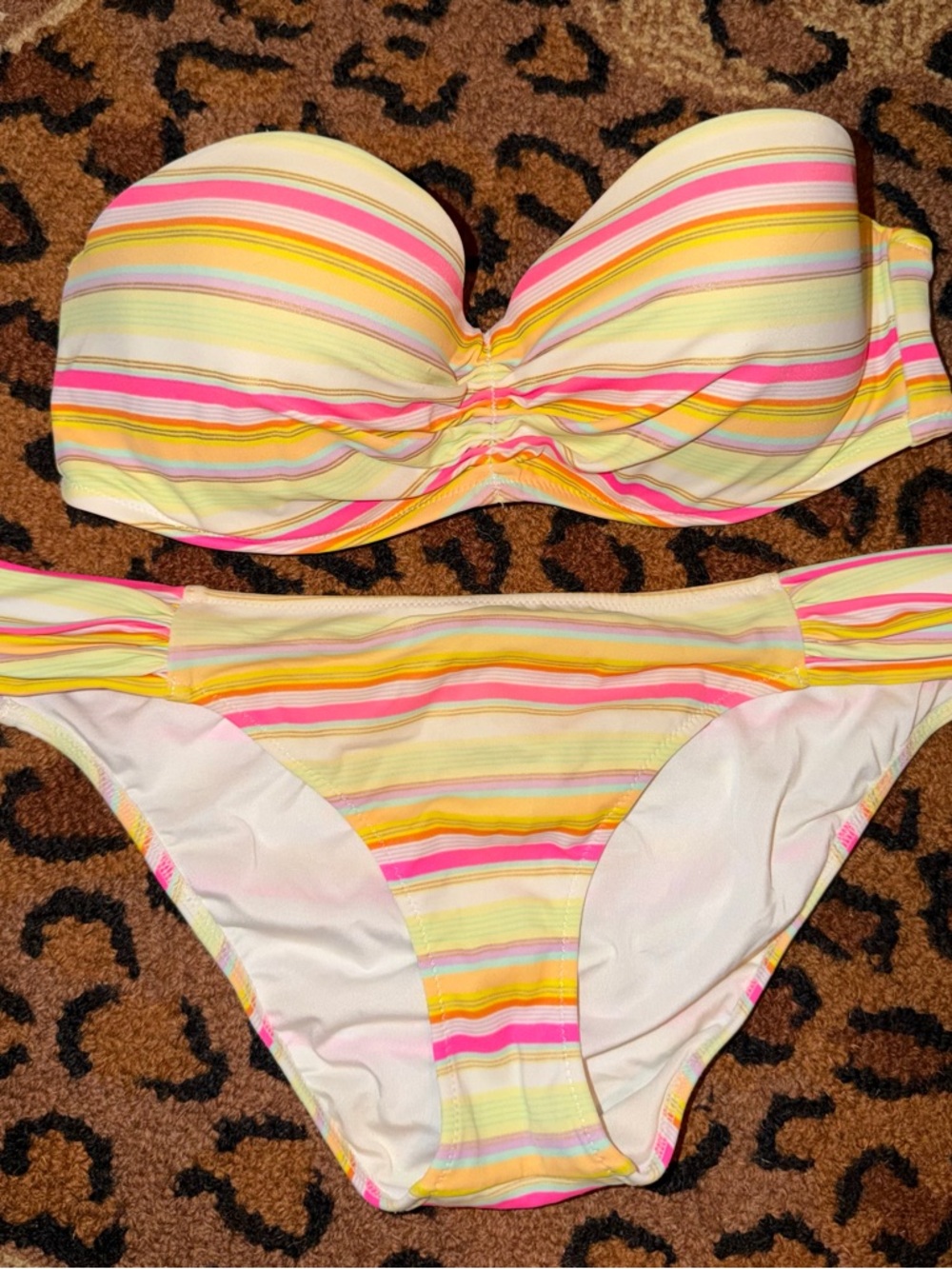 2013 Victorias Secret 34D S Bikini Underwire Top Striped Yellow Pink Spring